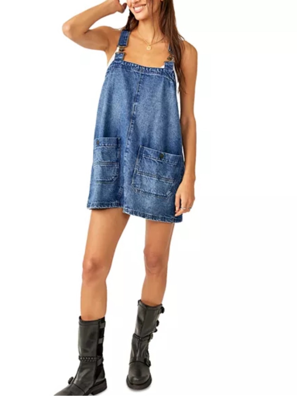 Free People Blue Denim Mini Overall Dress - Picture 4 of 4